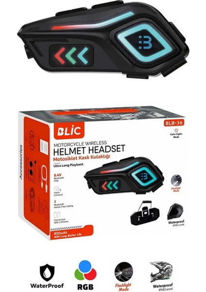 Motor Kask Kulaklık Rgb Modlu Motosiklet Kulaklık Su Geçirmez 5.4 Bluetooth Intercom BLB_36