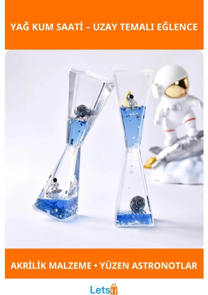 Uzay Temalı Dökülen Yağ Kum Saati Eğlenceli Masaüstü Dekor