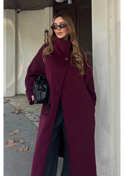 Bordo Vittoria Düğmeli Yaka Kaban - 2511 fiyatları