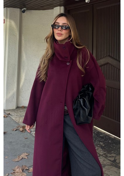 Bordo Vittoria Düğmeli Yaka Kaban - 2511 modelleri