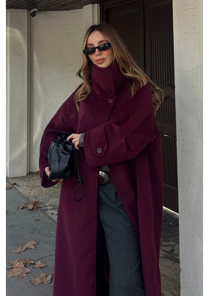 Bordo Vittoria Düğmeli Yaka Kaban - 2511 fırsatları