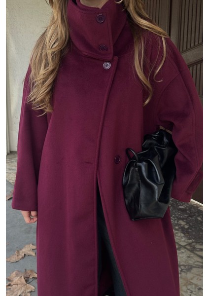 Bordo Vittoria Düğmeli Yaka Kaban - 2511 indirimleri