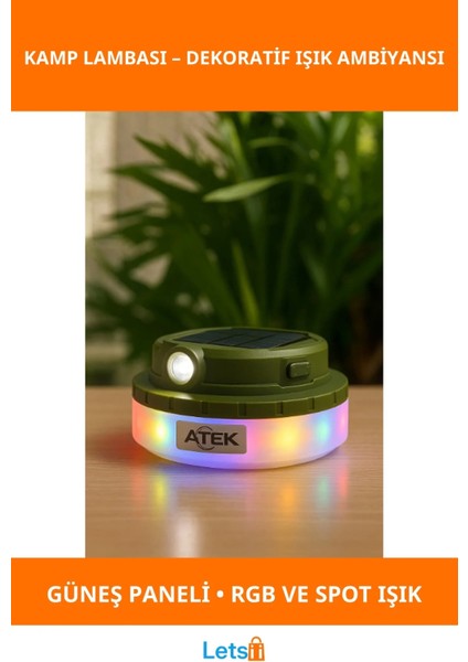 Güneş Enerjili Rgb Makara LED Kamp Lambası Kablosuz Aydınlatma