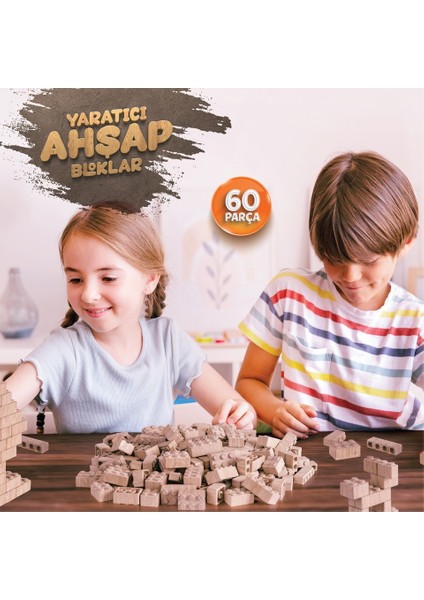 Ahşap Yapı Blokları Organik 60 Parça Eğitici Yapı Blokları Ahşap Saklama Kutulu ve Keseli fırsatları