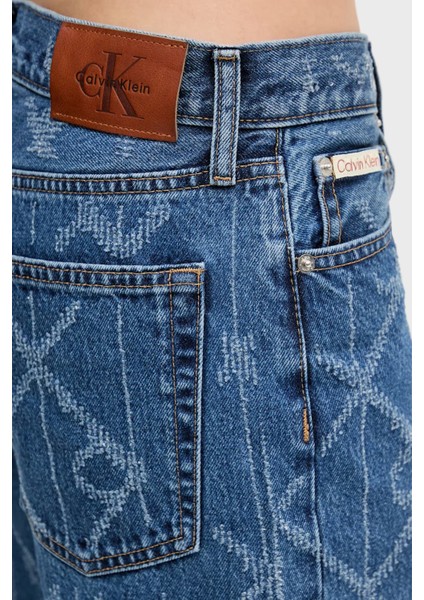 Tamamı Logolu Pamuklu Loose Fit Geniş Paça Jeans LV047D709GYY2 Bayan Kot Pantolon LV047D709G Yy2 fırsatları