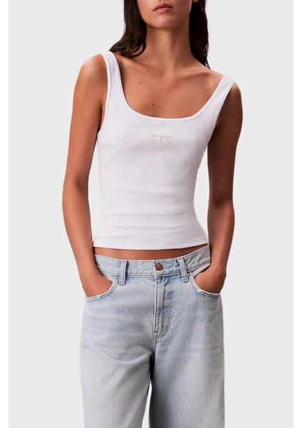 Fitilli Logolu Pamuklu Slim Fit Yuvarlak Yaka Atlet LV047A804GYAA Bayan Atlet LV047A804G Yaa