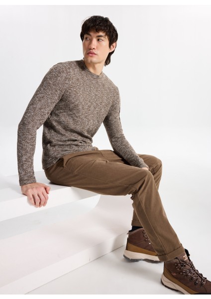 D5WM-SWT3823 Kahve Bisiklet Yaka Relaxed Düz Erkek Kazak