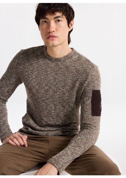 D5WM-SWT3823 Kahve Bisiklet Yaka Relaxed Düz Erkek Kazak fiyatları