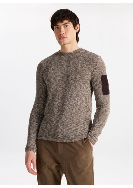 D5WM-SWT3823 Kahve Bisiklet Yaka Relaxed Düz Erkek Kazak fırsatları