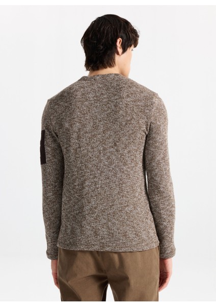 D5WM-SWT3823 Kahve Bisiklet Yaka Relaxed Düz Erkek Kazak