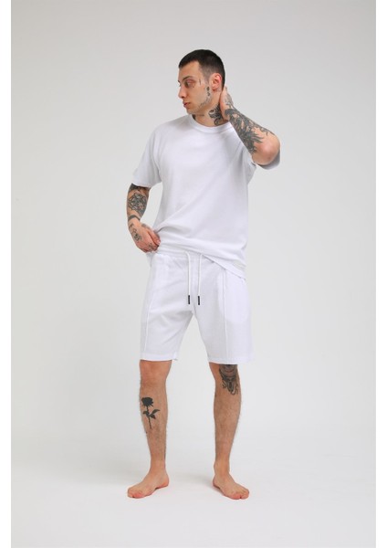 R-5257 REGLAN KOLLU WAFFLE ŞORTLU TAKIM