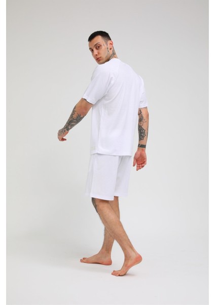 R-5257 REGLAN KOLLU WAFFLE ŞORTLU TAKIM modelleri