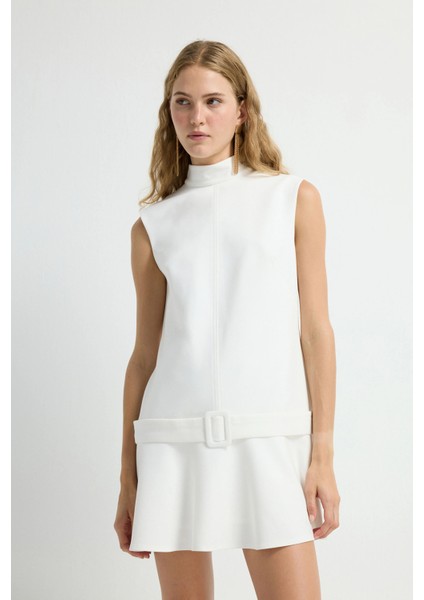 Kemerli Dik Yaka Elbise Kemik 12445656000