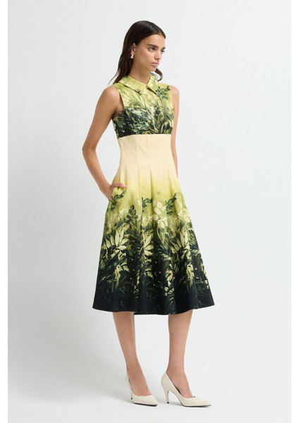 Pileli Midi Elbise Yeşil 12444770001