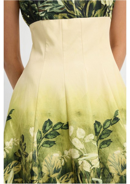 Pileli Midi Elbise Yeşil 12444770001