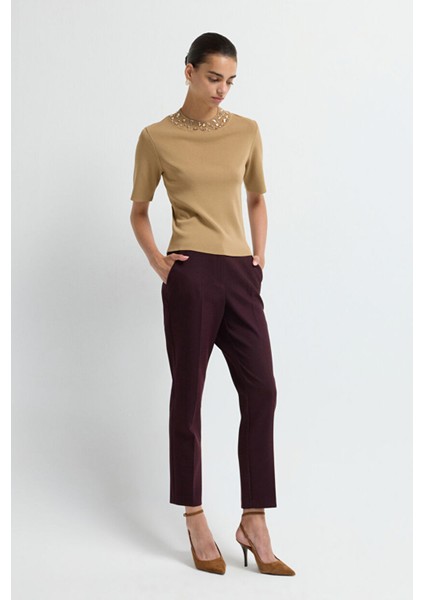 Yakası Taş Detaylı Triko Kazak Camel 13943006002 modelleri