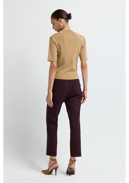 Yakası Taş Detaylı Triko Kazak Camel 13943006002