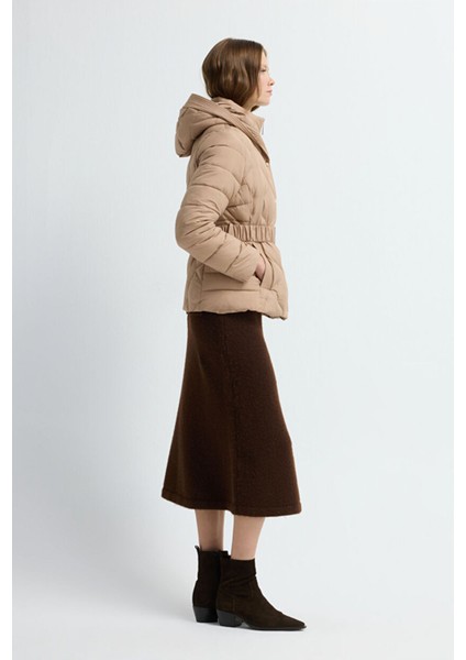 Kemerli Kısa Şişme Mont Camel 15245278000
