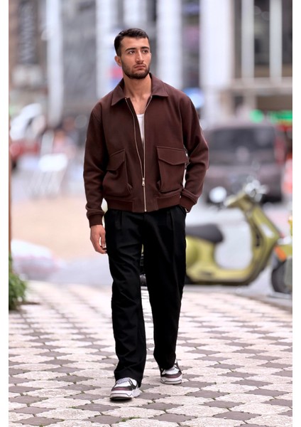 X-2025 Cep Detaylı Fermuarlı Astarlı Kaşe Mont