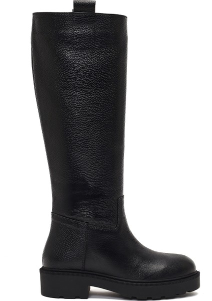 Kadın Siyah Kalın Tabanlı Deri Çizme 25WFD1893FT