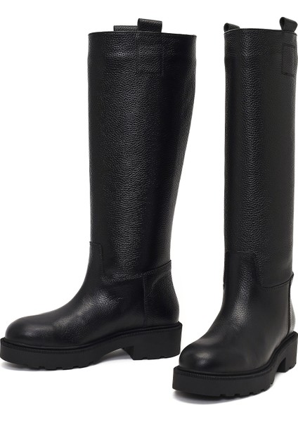 Kadın Siyah Kalın Tabanlı Deri Çizme 25WFD1893FT modelleri
