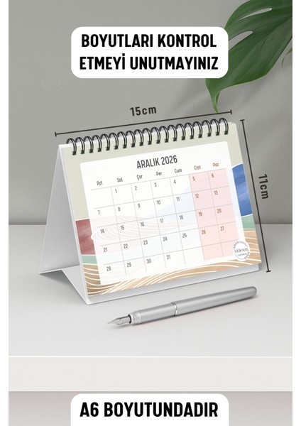 2026 Masa Takvimi Spiralli A6 (15X12CM) Orta Boy / Resmi Tatiller ve Hafta Sonları / 12 Aylık modelleri