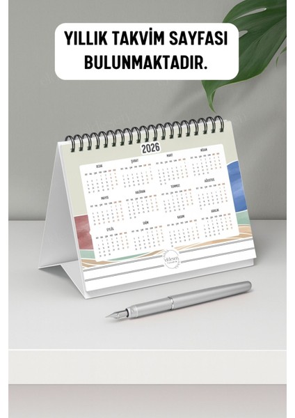 2026 Masa Takvimi Spiralli A6 (15X12CM) Orta Boy / Resmi Tatiller ve Hafta Sonları / 12 Aylık fırsatları