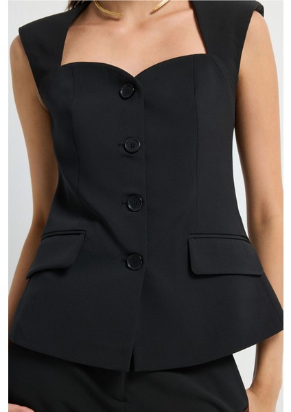 Vatkalı Önü Cepli Yelek Siyah 17943071003 fiyatları