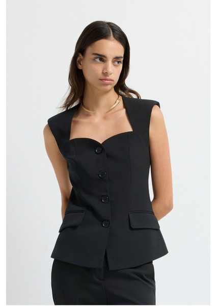 Vatkalı Önü Cepli Yelek Siyah 17943071003 fırsatları