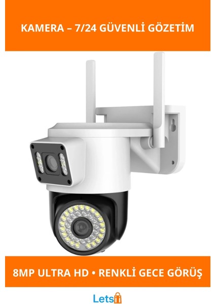 8mp Ultra Hd Çift Lensli Dış Mekan Wi Fi Kamera