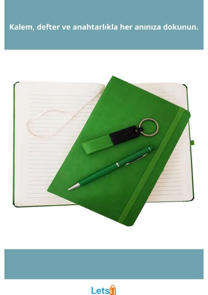 Yeşil Termo Deri Kalemli Defter Anahtarlık Seti 21X13 cm fiyatları