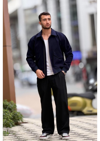 X-2025 Cep Detaylı Fermuarlı Astarlı Kaşe Mont