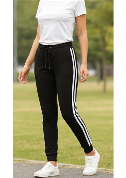 Kadın Slim Feet Dar Kalıp Cepsiz Lastikli Kordon Bağlamalı Yanı Şeritli Eşofman Altı