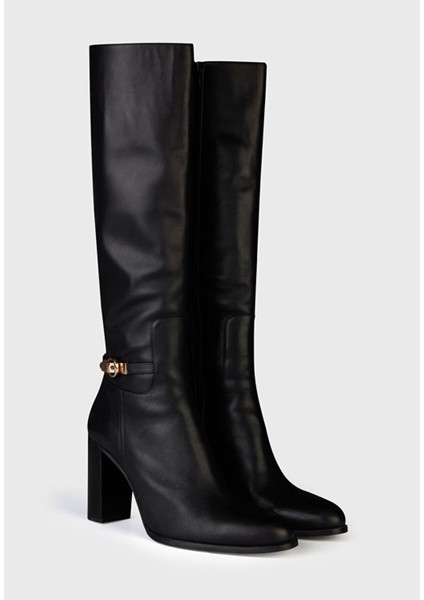 Deri Tokalı Uzun Çizme Siyah 12244597000