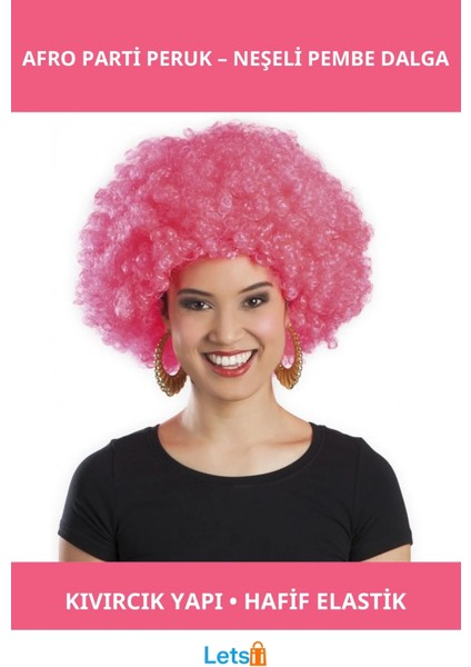 Pembe Kıvırcık Afro Parti Peruğu Eğlenceli ve Dikkat Çekici