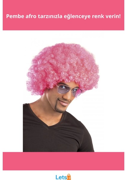 Pembe Kıvırcık Afro Parti Peruğu Eğlenceli ve Dikkat Çekici fiyatları