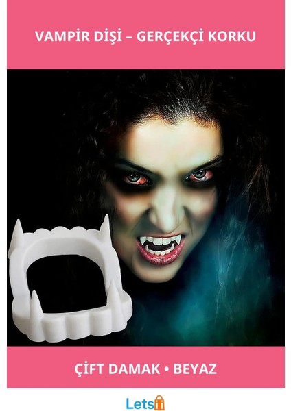 Beyaz Renk Çift Damak Takma Vampir Dişi Aksesuar