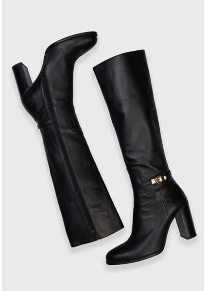 Deri Tokalı Uzun Çizme Siyah 12244597000 modelleri