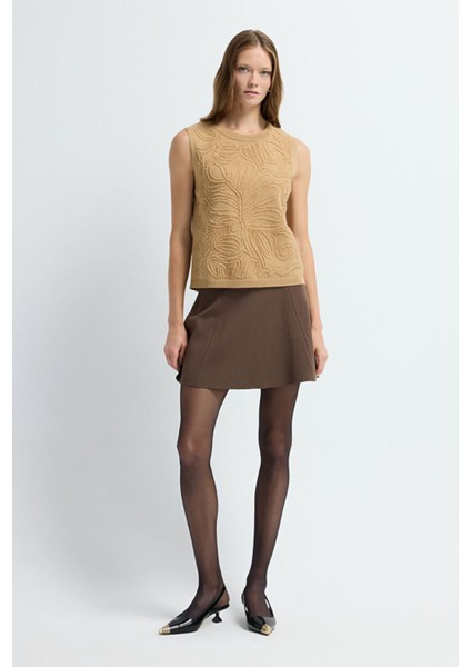 Kabartma Desenli Triko Süveter Camel 16745372000 modelleri