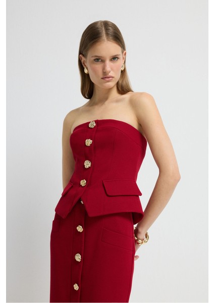 Gabardin Straplez Yelek Kırmızı 17945866000