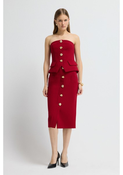 Gabardin Straplez Yelek Kırmızı 17945866000 modelleri