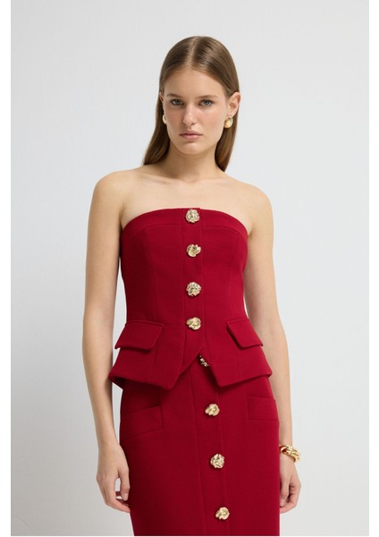 Gabardin Straplez Yelek Kırmızı 17945866000 fırsatları