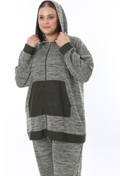 Kadın Büyük Beden Selanik Kumaş Haki Alt Üst Takım modelleri