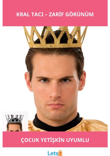 Altın Renk Prenses ve Kral Kostümü Uyumlu Kral Tacı