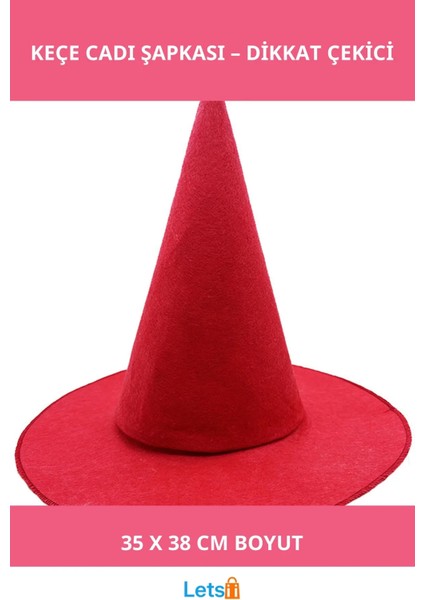 Kırmızı Renk Keçe Cadı Şapkası Yetişkin ve Çocuk Uyumlu 35X38 cm