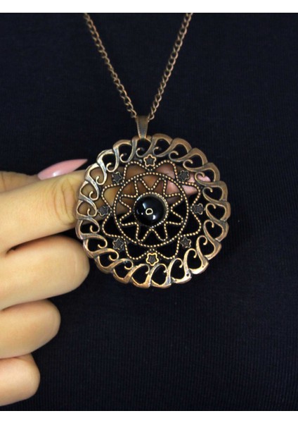 Doğal Taş Oniks Doğal Taşlı Yuvarlak Model Antik Kadın Kolye EUK47O