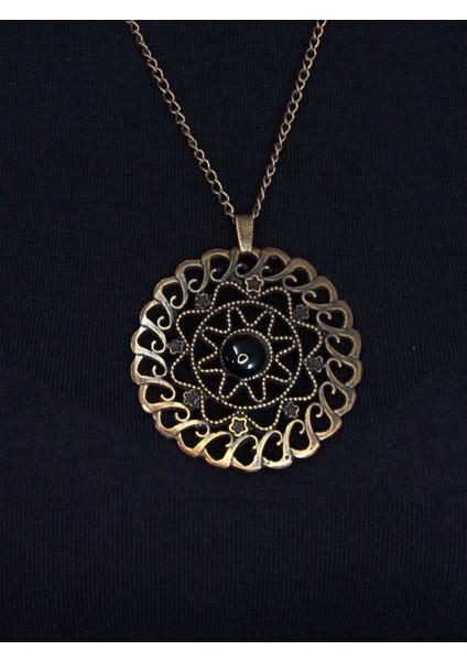 Doğal Taş Oniks Doğal Taşlı Yuvarlak Model Antik Kadın Kolye EUK47O fiyatları