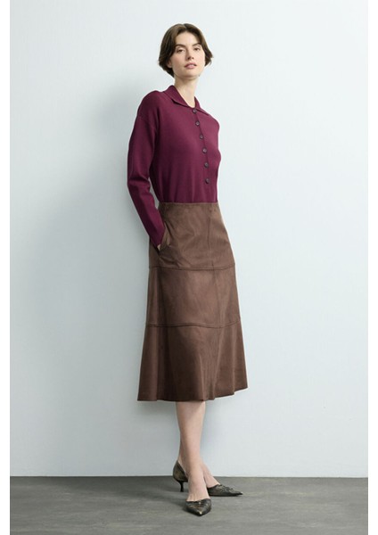 Moda Tutkusu Süet Midi Etek Kahve 127M2273000