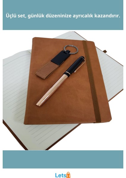 Özel Taba Rengi Şık Kalem Defter ve Anahtarlık Seti fiyatları