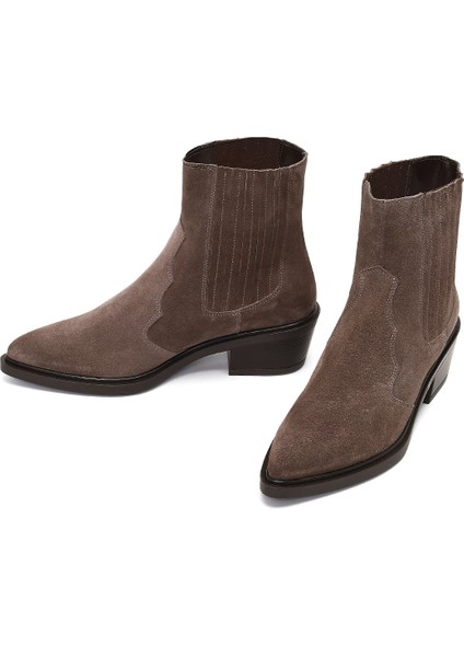 Kadın Vizon Kalın Kısa Topuklu Süet Deri Chelsea Kovboy Bot 25WFD182710 modelleri